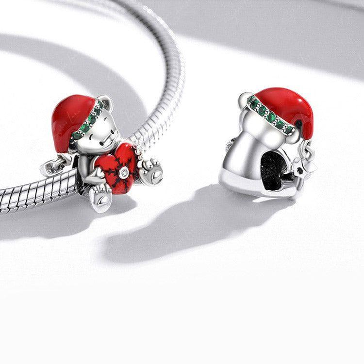 Christmas bear sterling silver charm