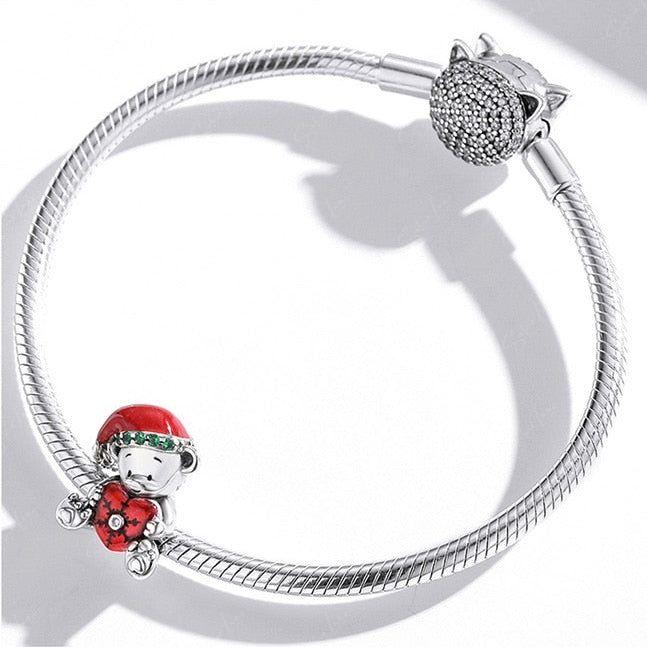Christmas bear sterling silver charm
