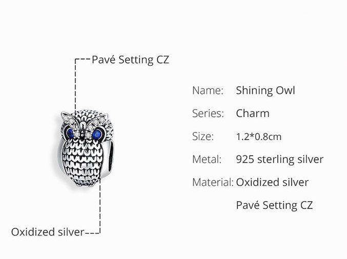 Owl with blue eye charm bead for bracelet