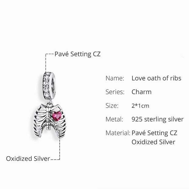 Oath of love rib cage sterling silver pendant charm