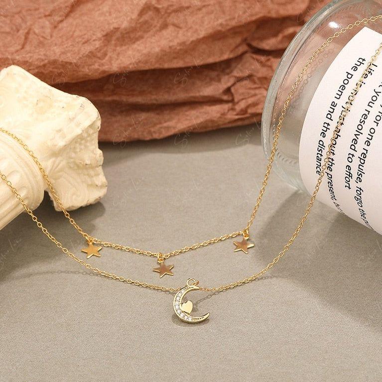 Double layer dazzling moon and stars charm anklet