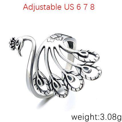 Phoenix Peacock sterling silver adjustable ring