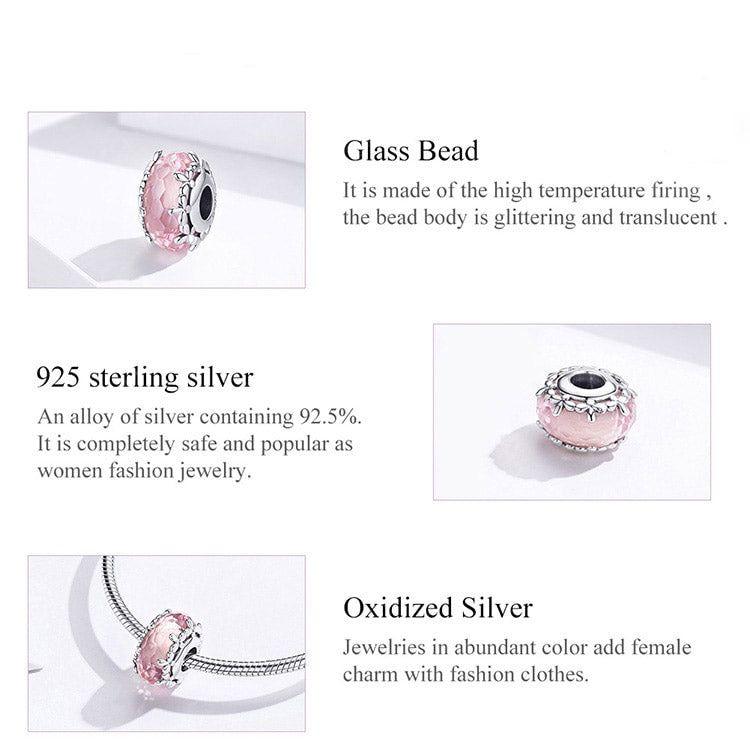 Pink Murano glass bead charm in sterling silver