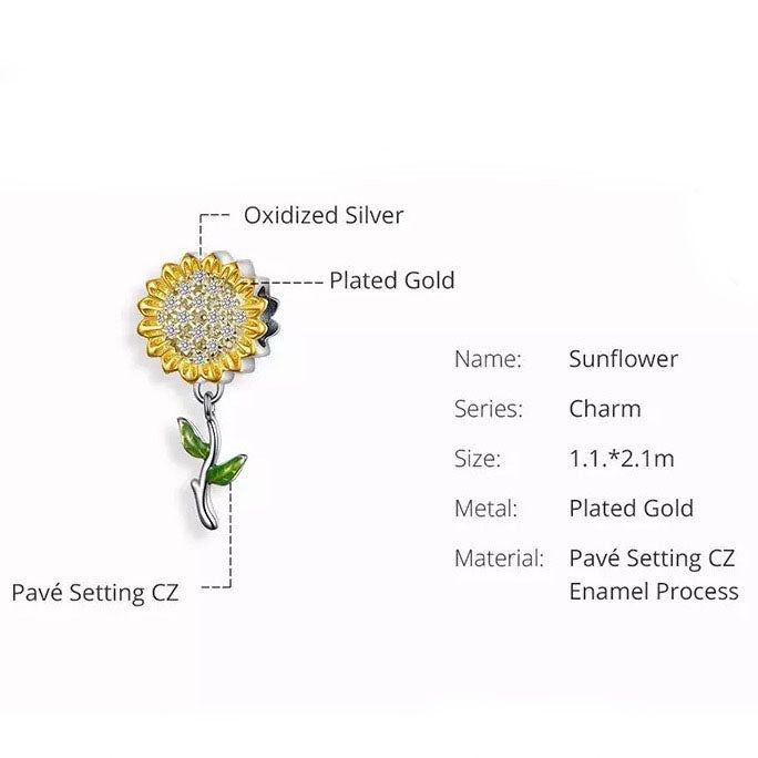 Sunflower sterling silver dangle charm