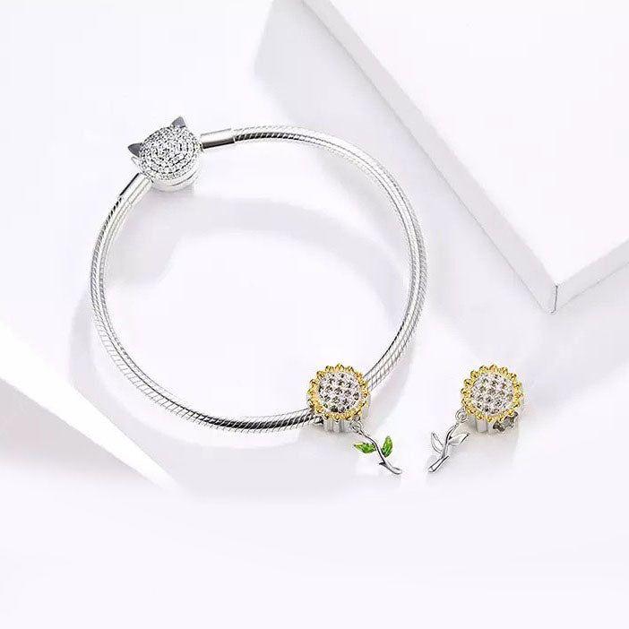Sunflower sterling silver dangle charm
