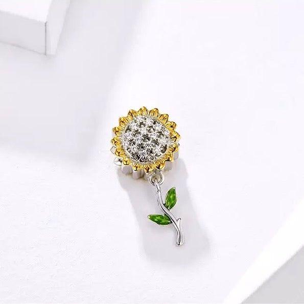 Sunflower sterling silver dangle charm