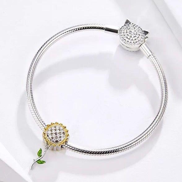 Sunflower sterling silver dangle charm