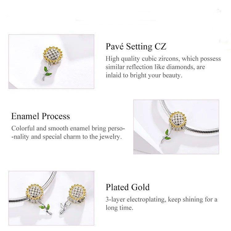 Sunflower sterling silver dangle charm
