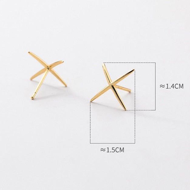 X shape minimalist sterling silver stud earrings
