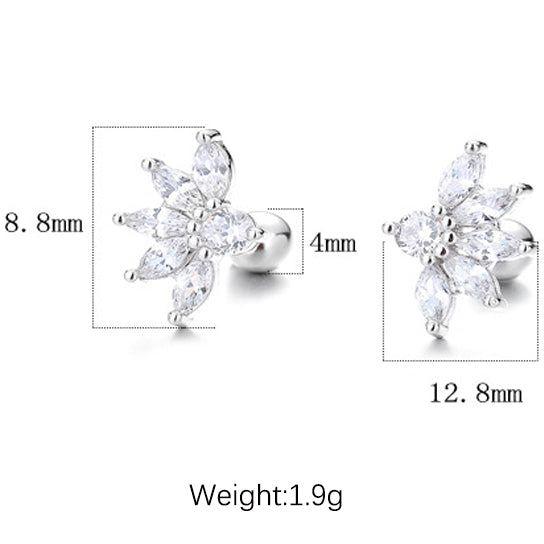 Zircon lotus flower screw back sterling silver stud earrings