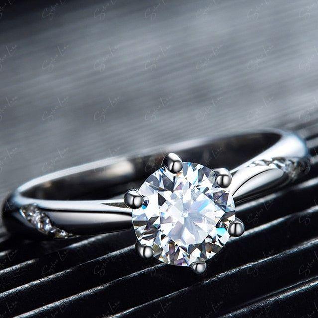 Moissanite sterling silver engagement ring