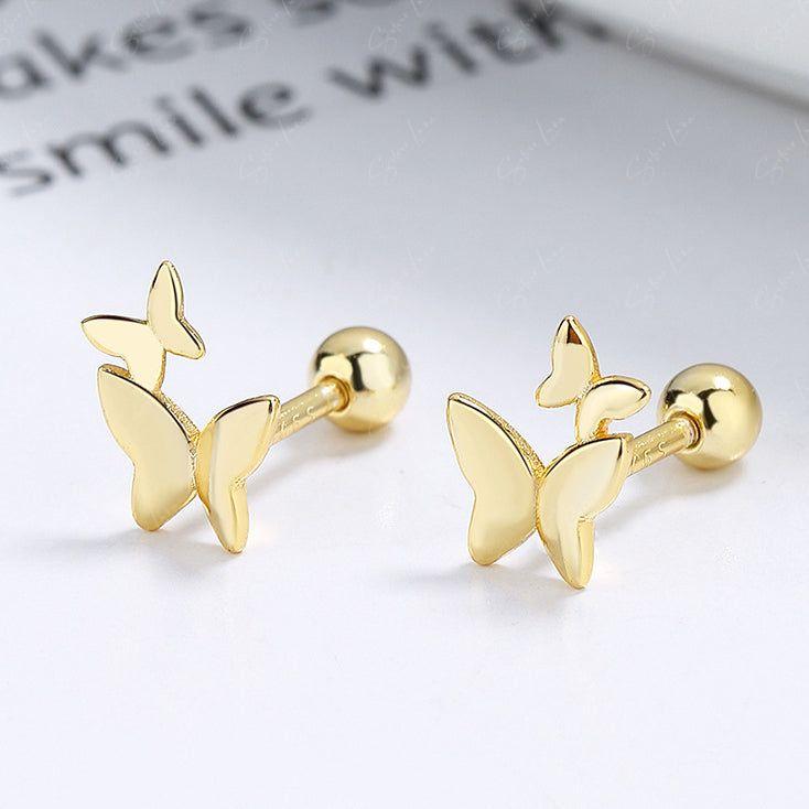 Double butterflies screw back stud earrings