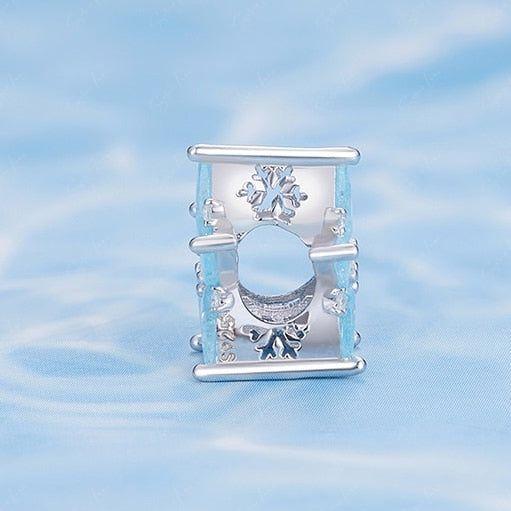 Blue crystal snowflake flower sterling silver bead charm