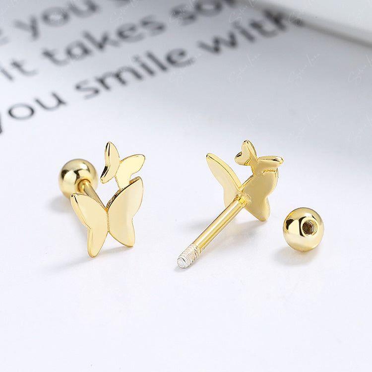 Double butterflies screw back stud earrings