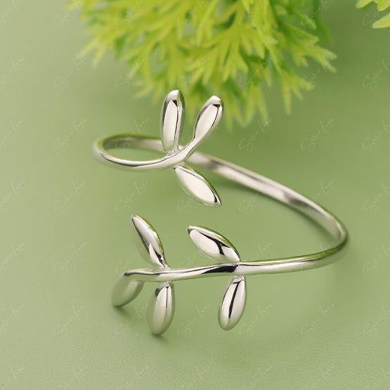 Elegant leaves wrap adjustable sterling silver ring