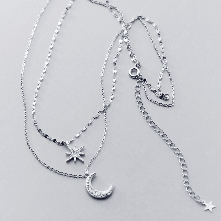 moon and star sterling silver necklace