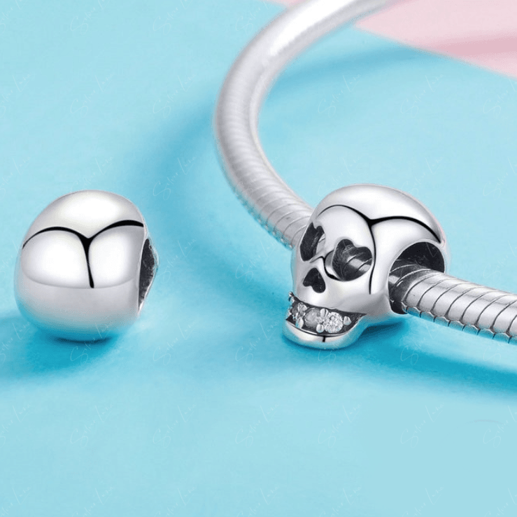 silver skull bead charm