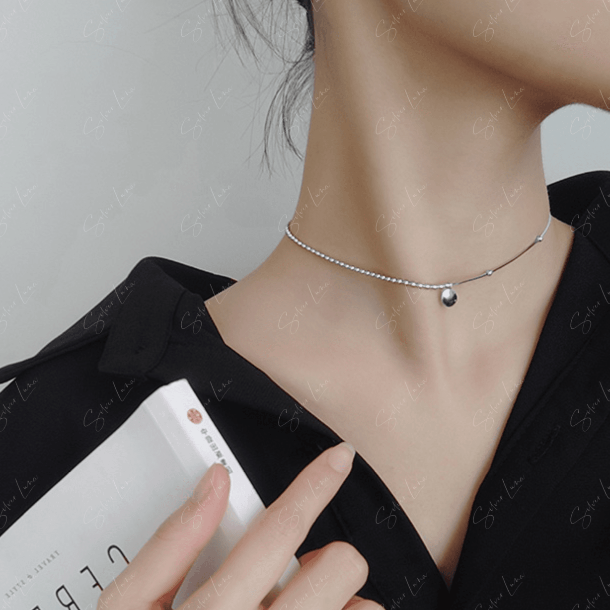 Lucky charm sterling silver choker necklace