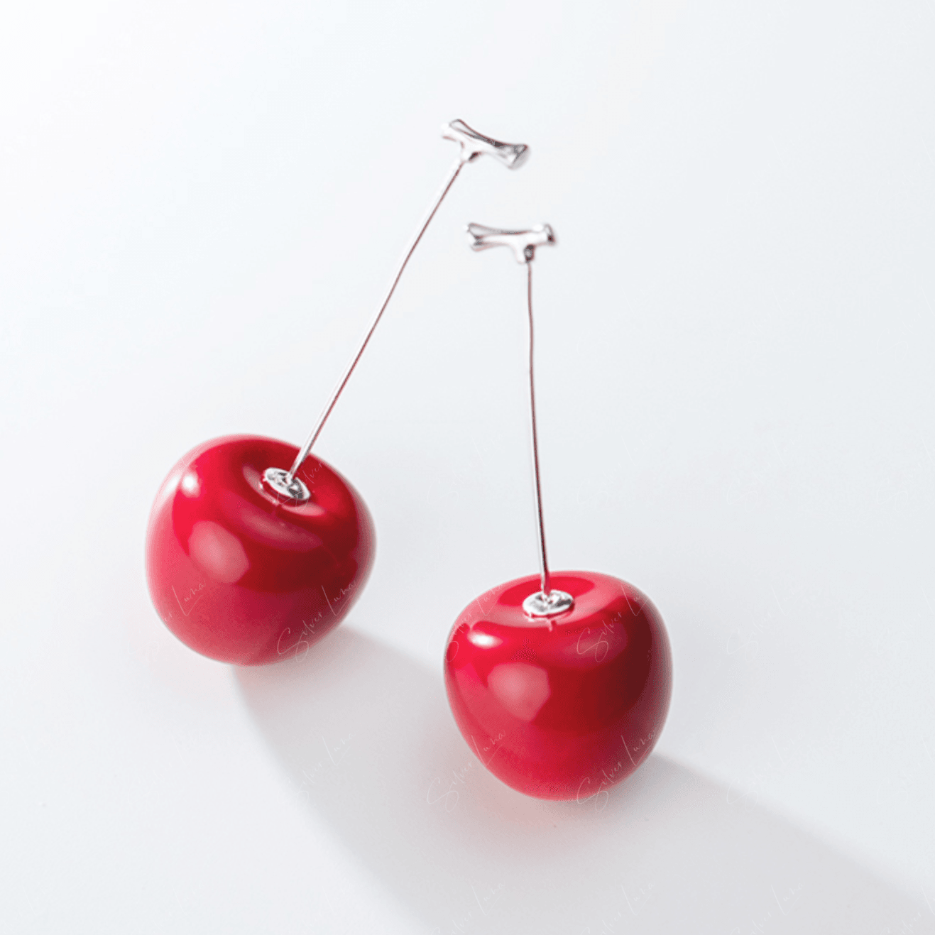 Cherry fruit sterling silver dangle drop earrings