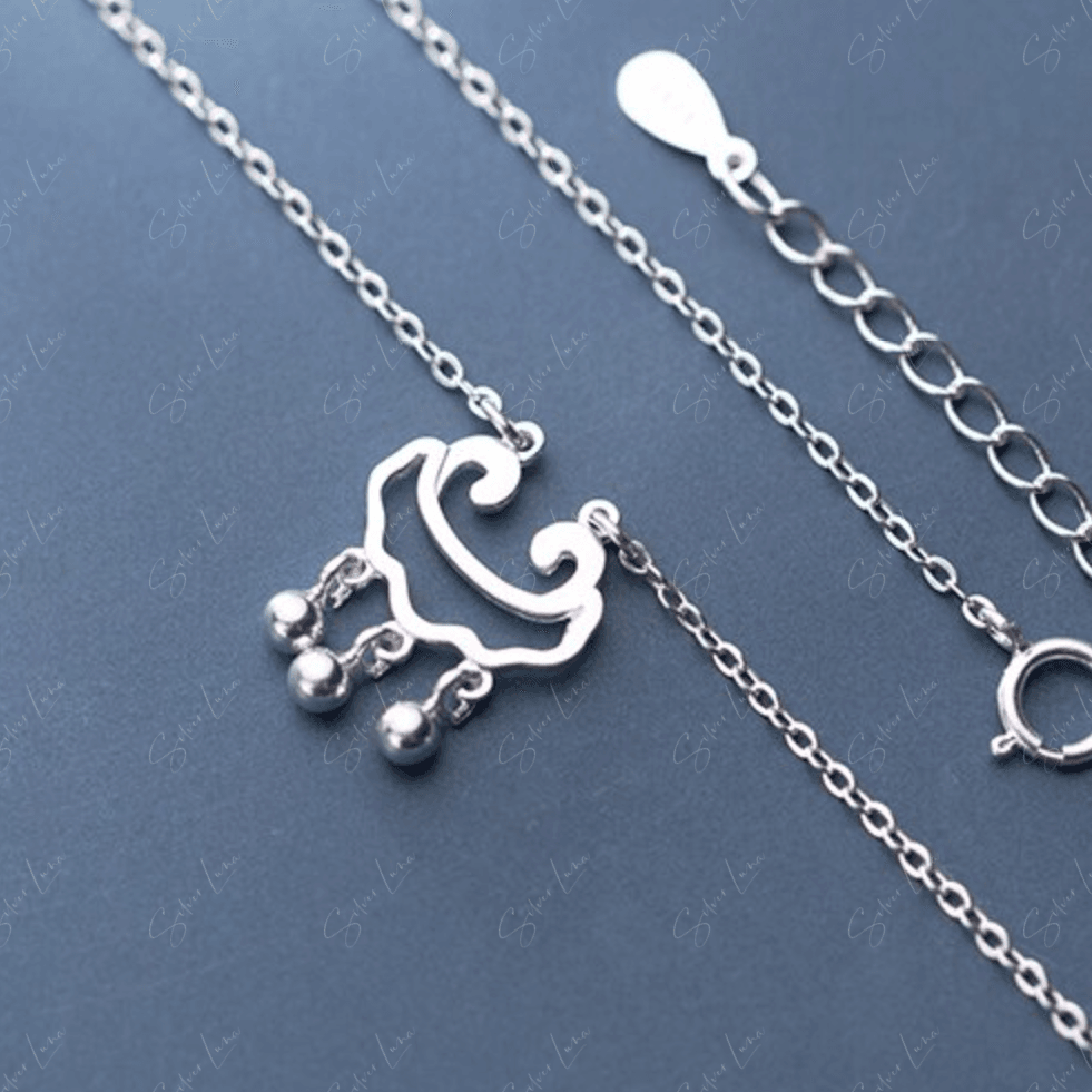 Longevity lock motif sterling silver ankle bracelet