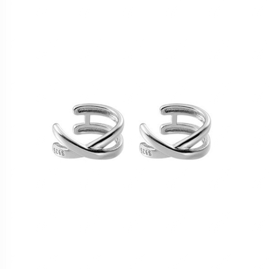 Cross clip on non piercing ear cuffs in sterling silver