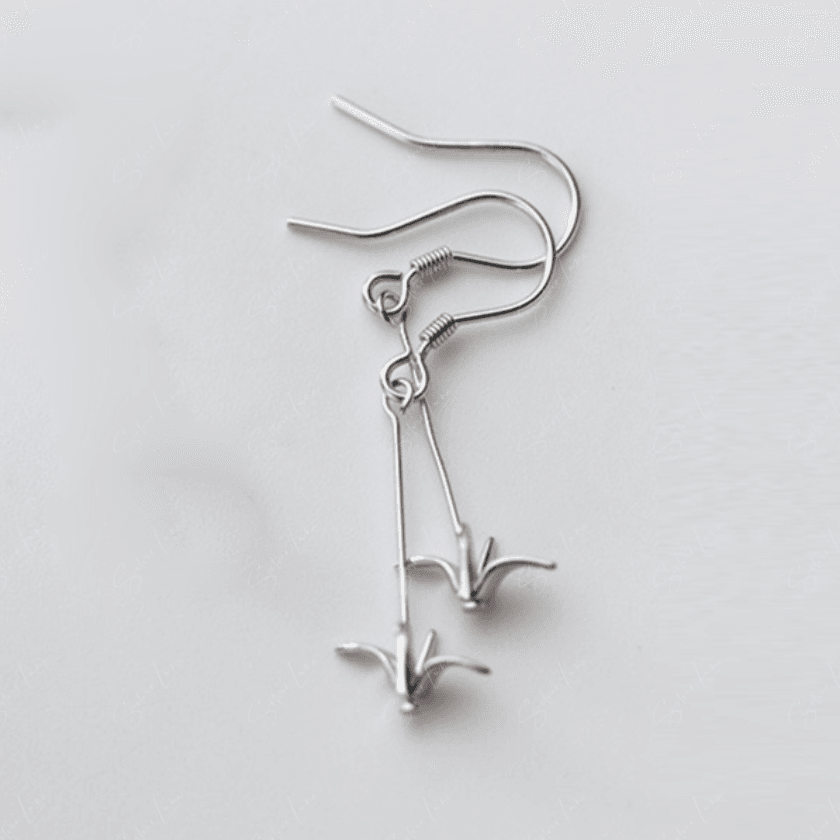 Origami crane sterling silver dangle drop earrings