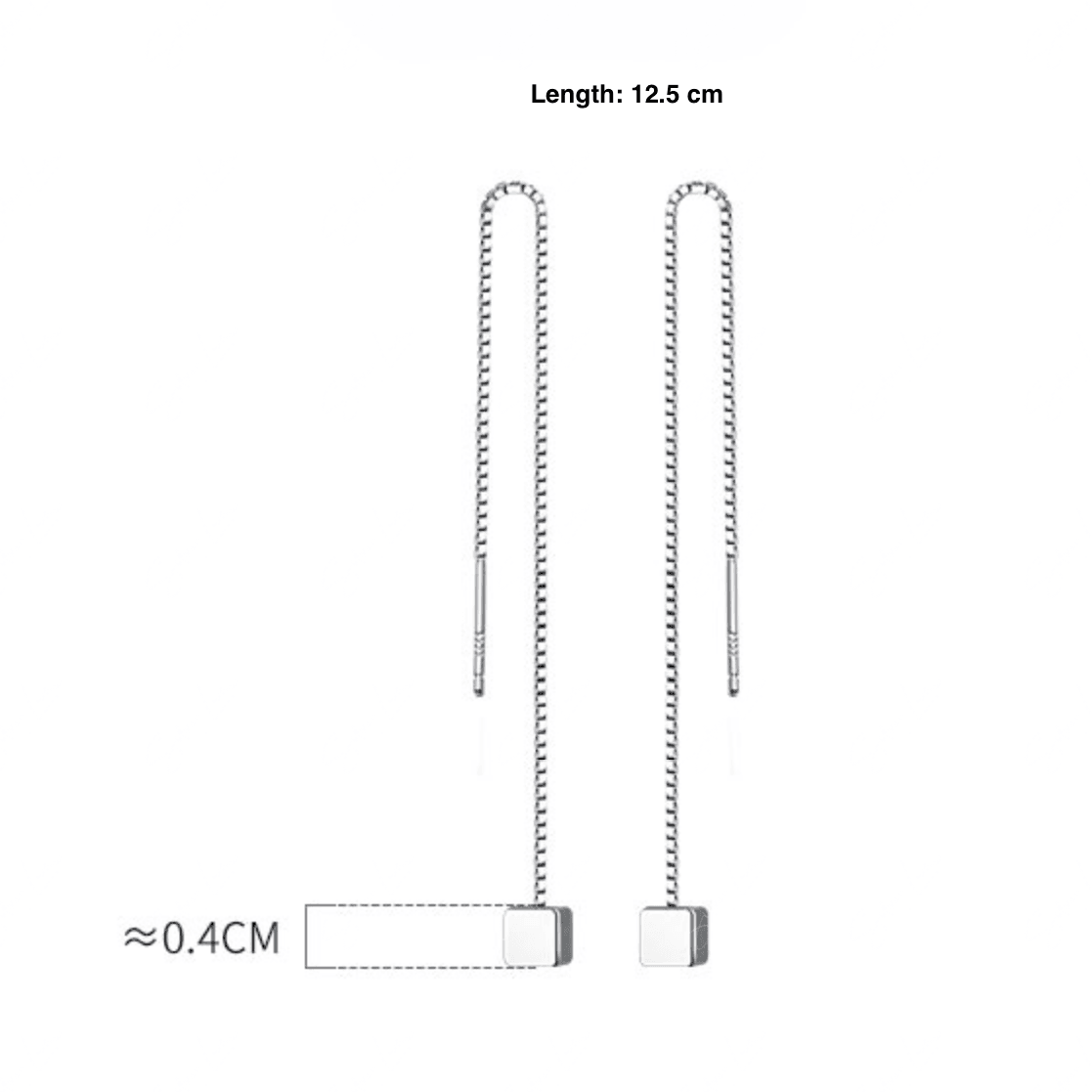 Square block silver ear threader earrings