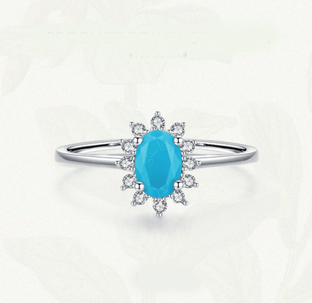 Halo cubic zirconia turquoise sterling silver ring