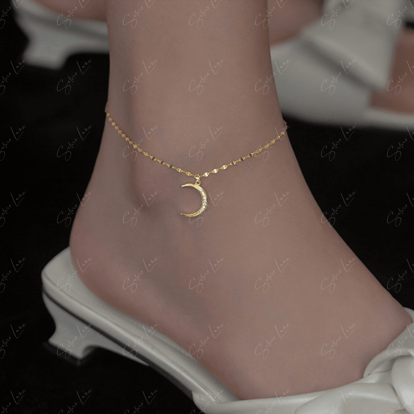 crescent moon gold plated anklet