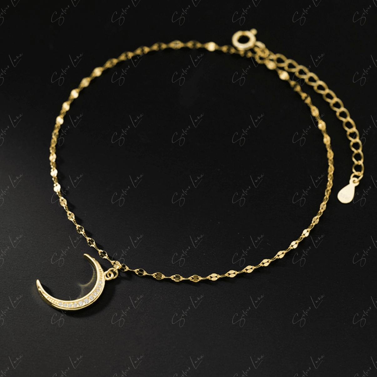 dazzling sterling silver golden moon anklet