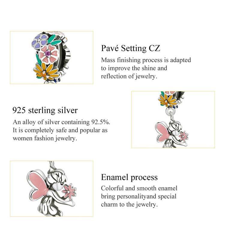 Flower fairy sterling silver pendant charm