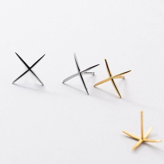 cross silver stud earrings