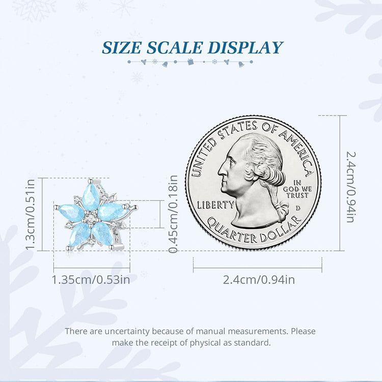 Blue crystal snowflake flower sterling silver bead charm