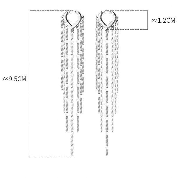 Sparkling long silver chains hoop earrings