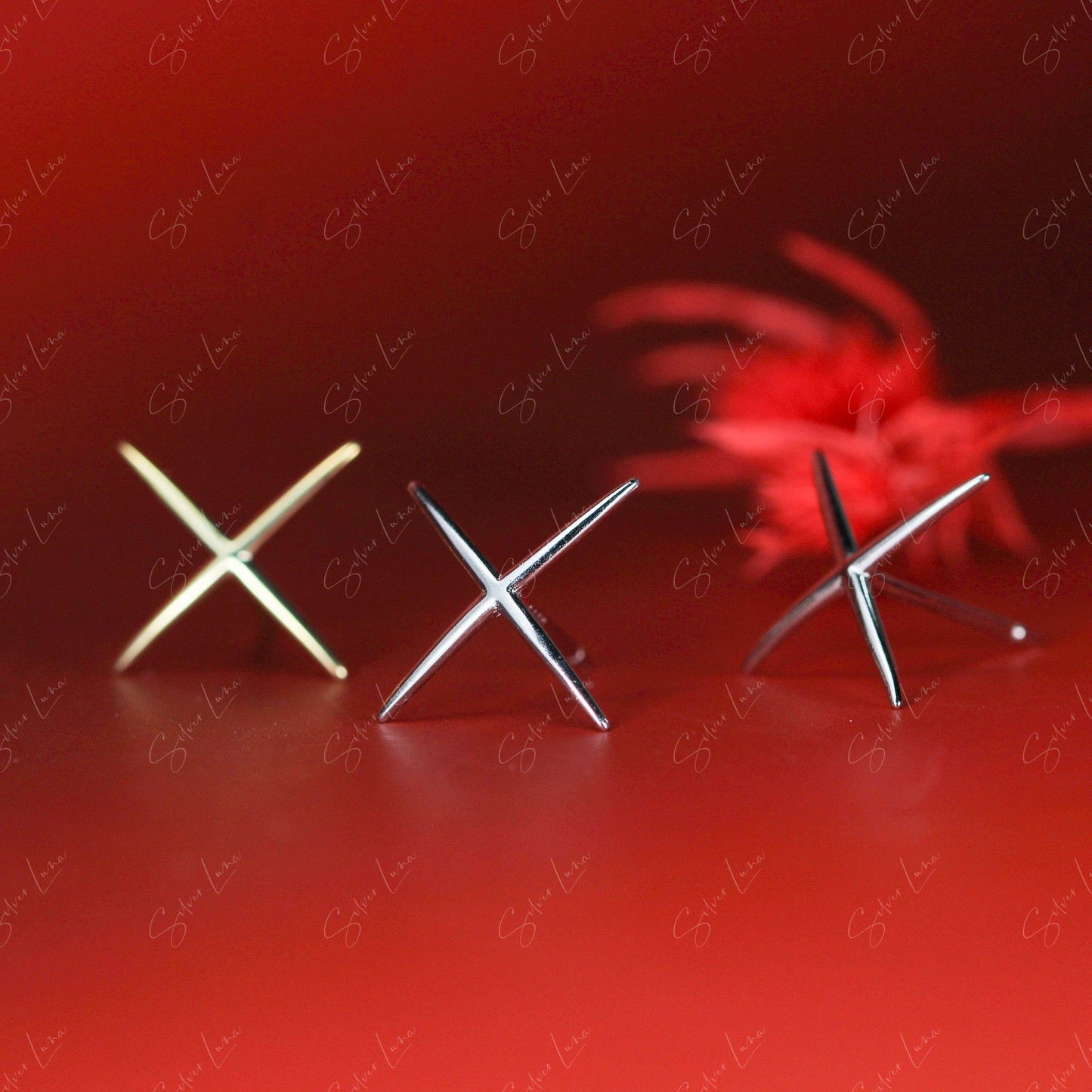 X shape silver stud earrings