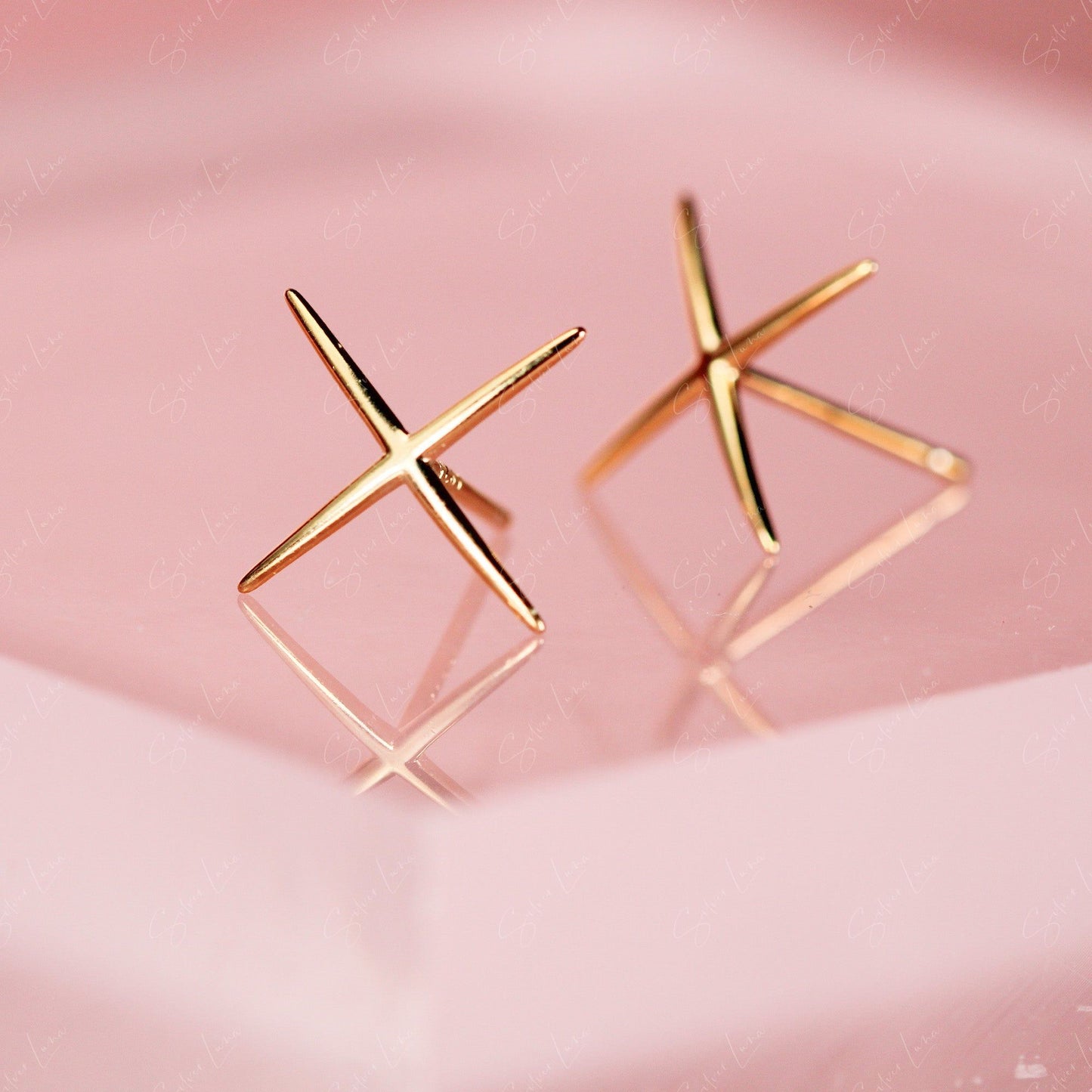 X shape minimalist sterling silver stud earrings