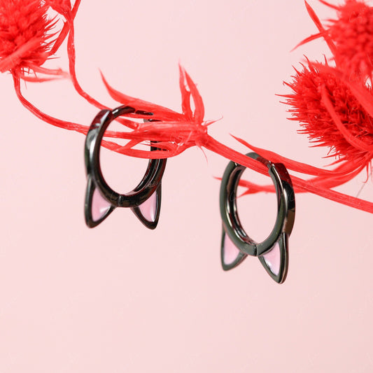 black cat hoop earrings