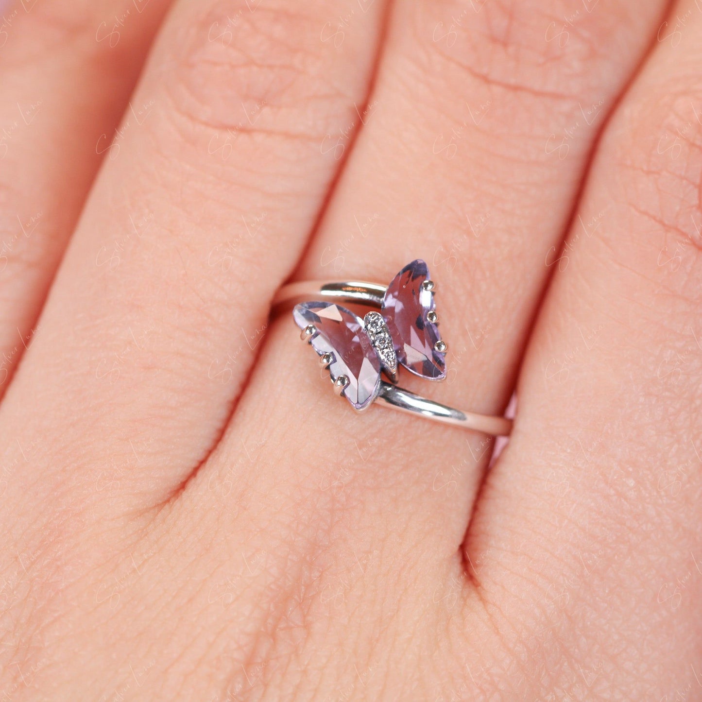 purple crystal butterfly ring