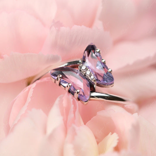 Crystal butterfly ring