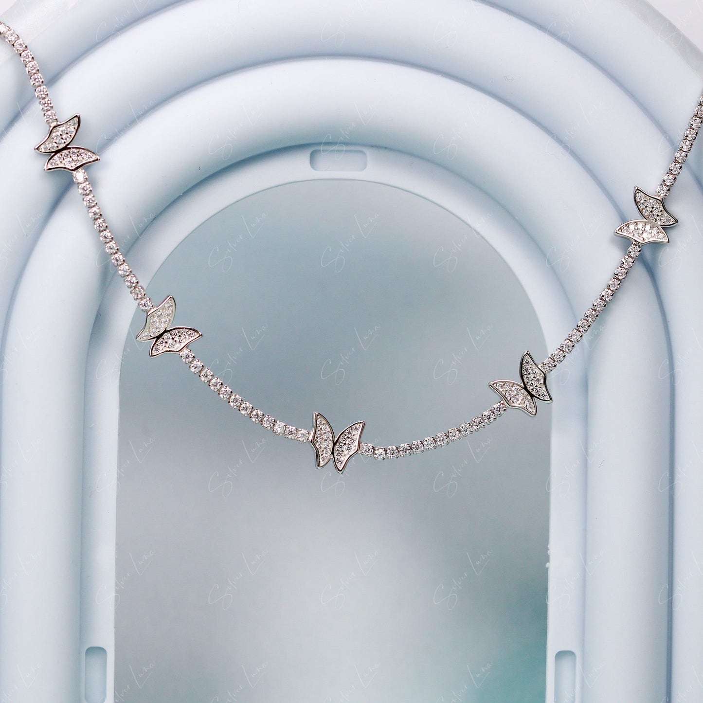 Cubic zirconia butterfly choker necklace