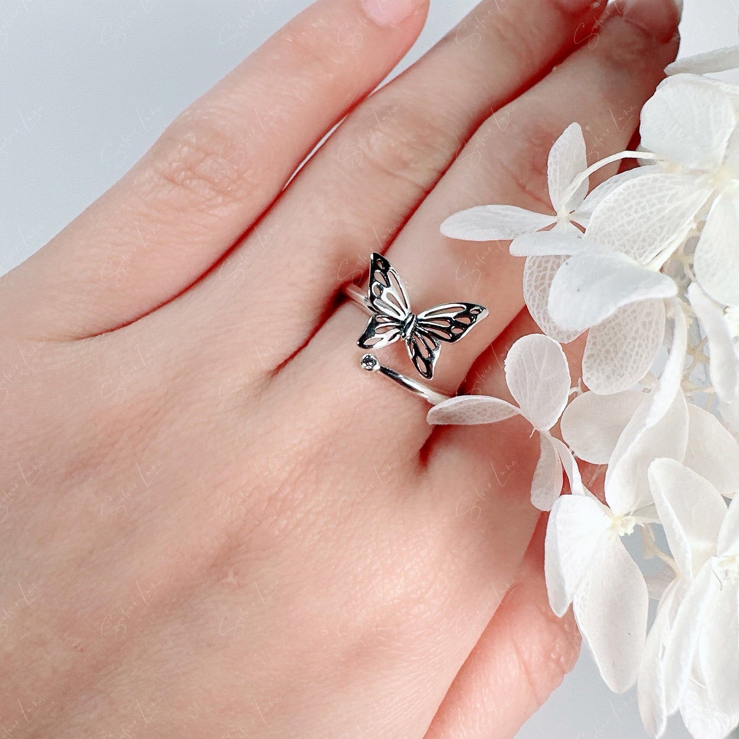 Butterfly adjustable sterling silver ring
