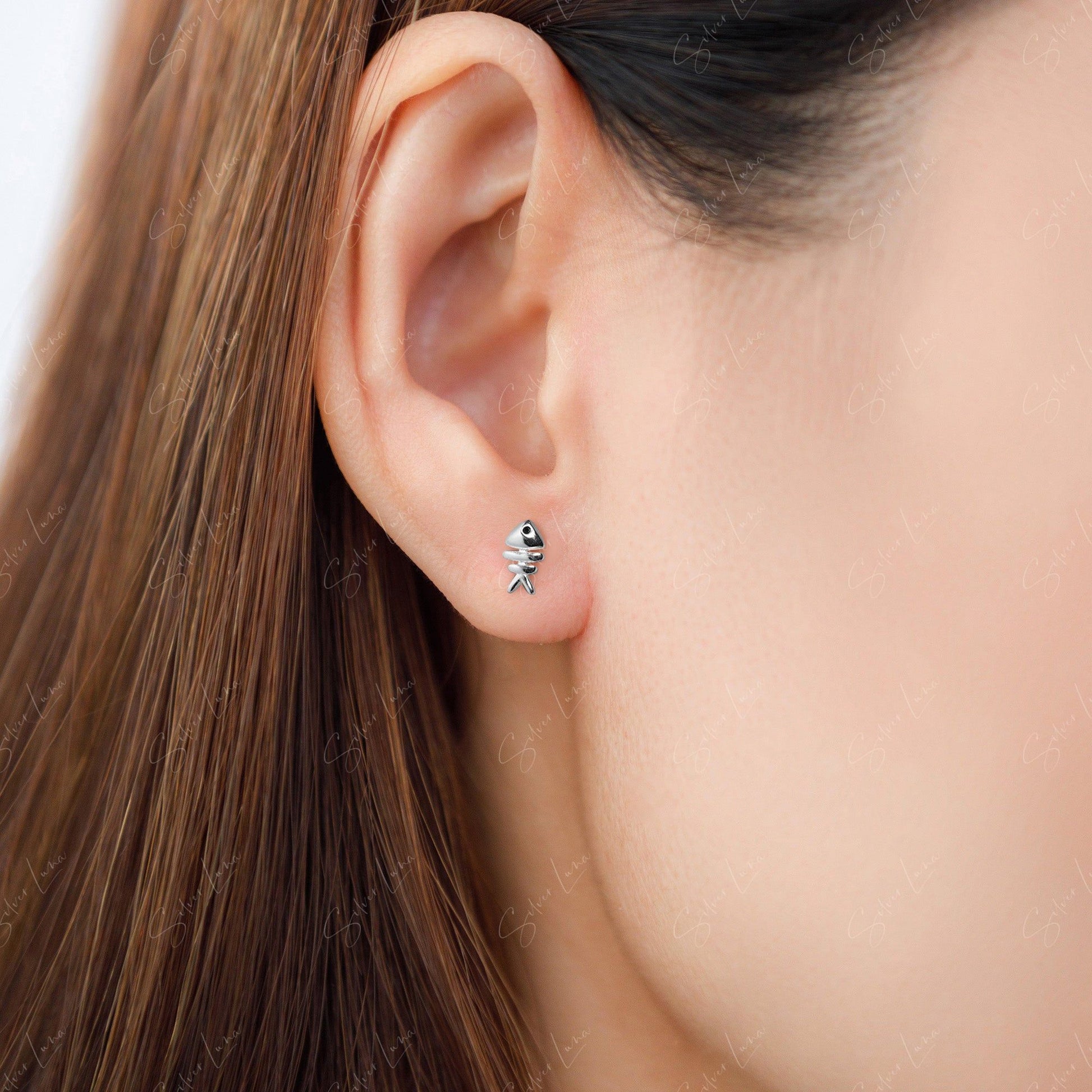fish bone stud earrings