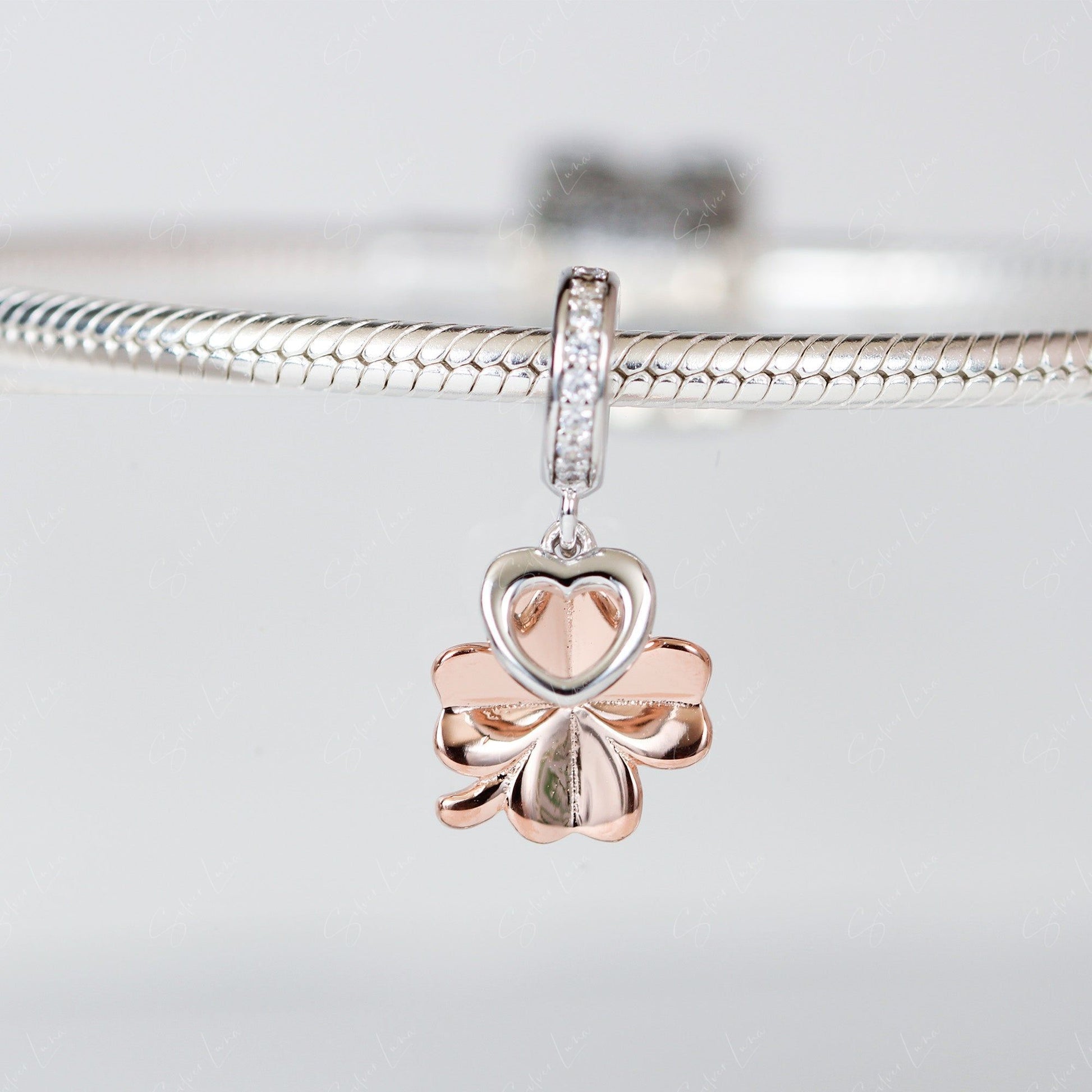silver clover dangle charm
