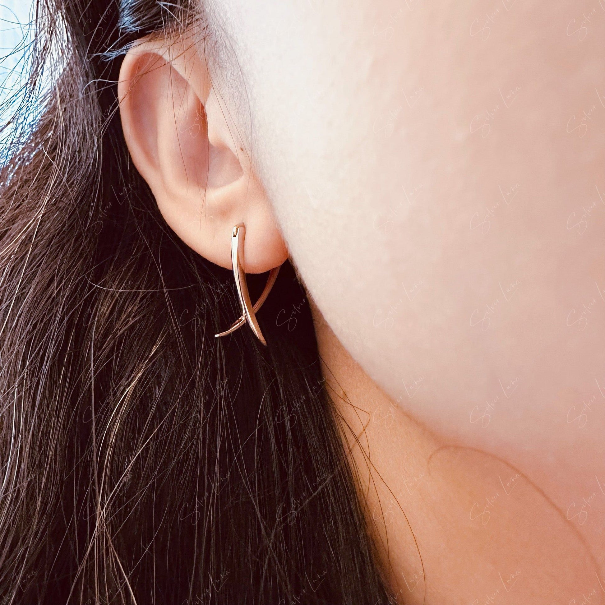 cross stick hoop earrings