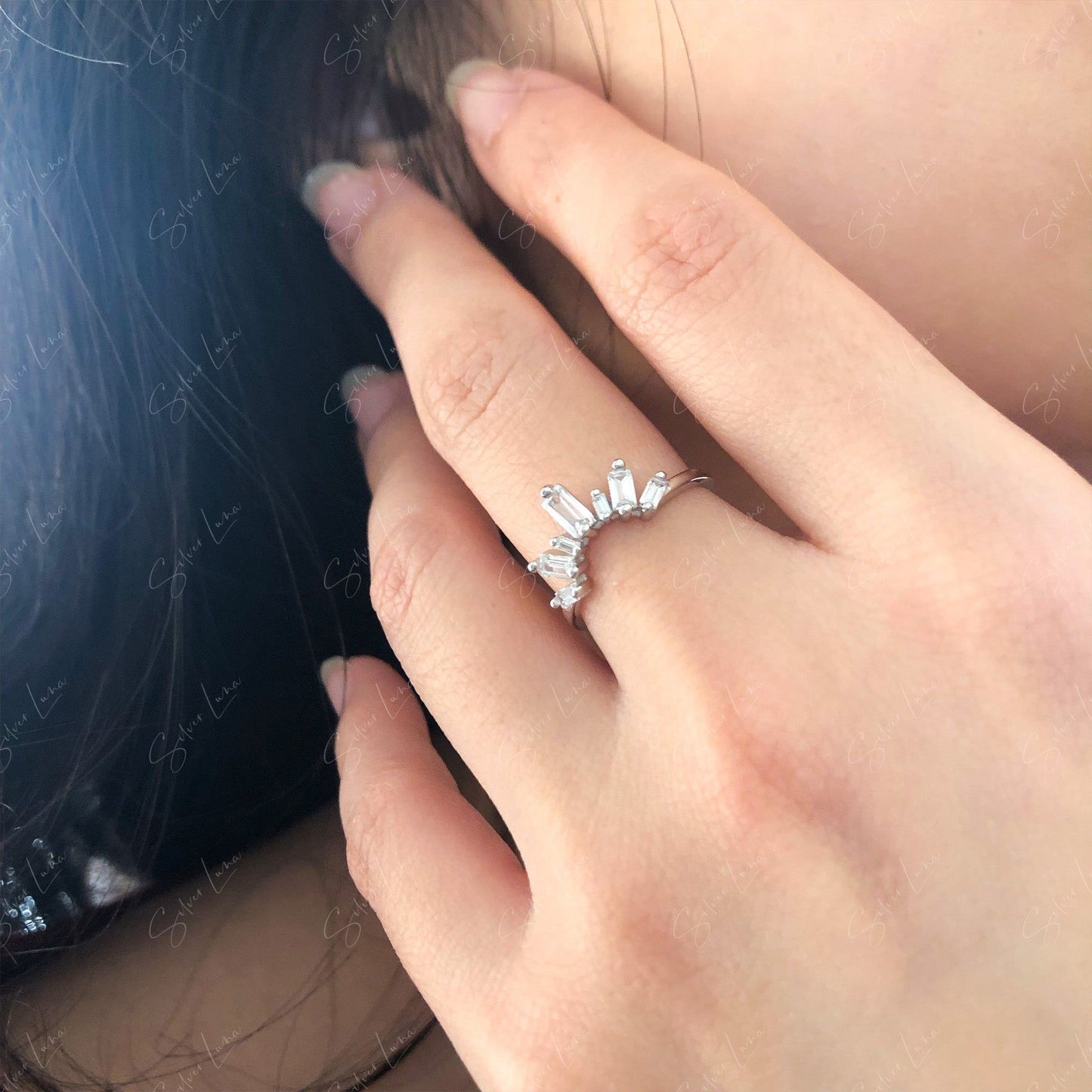 Tiara crown sterling silver ring