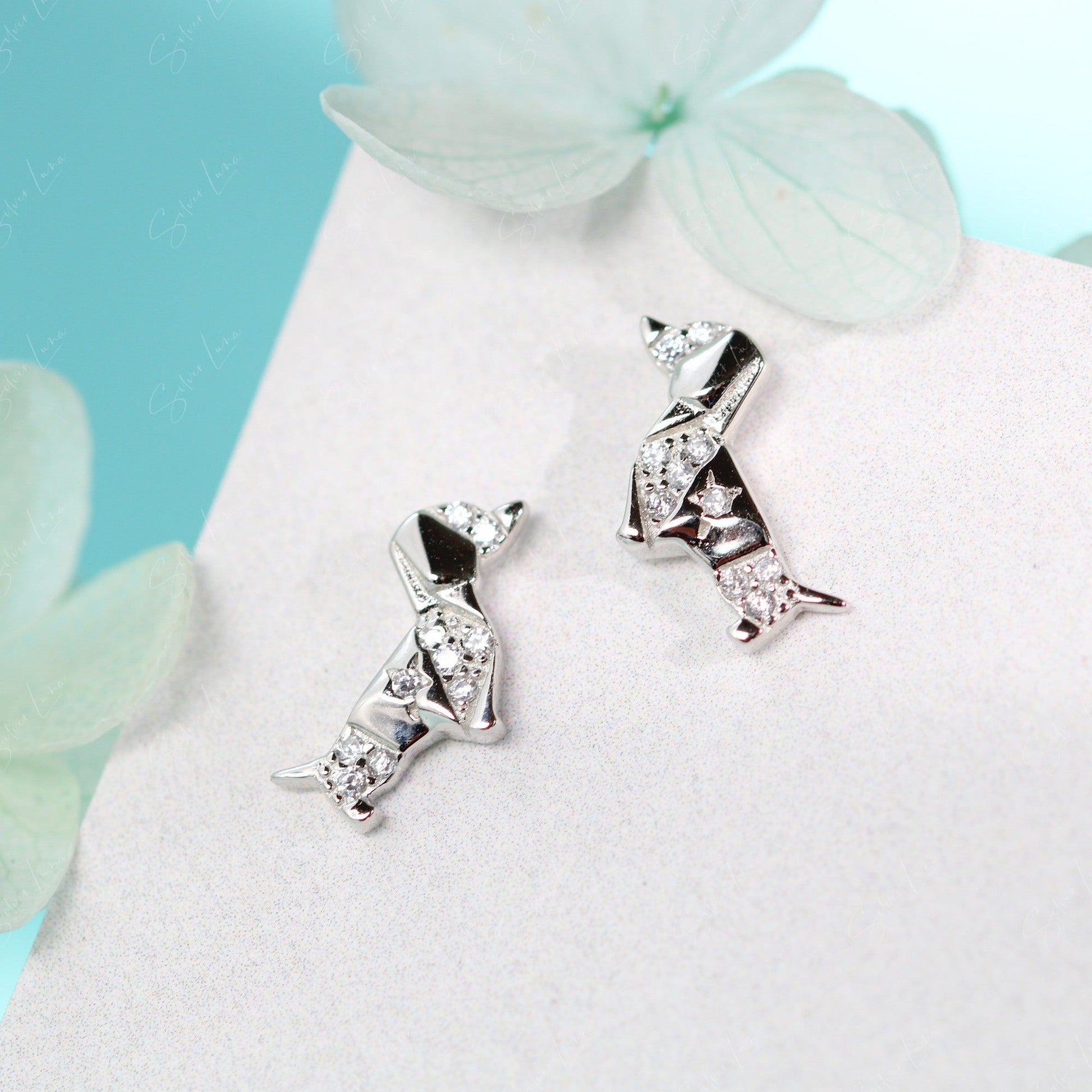 cute silver dog stud earrings
