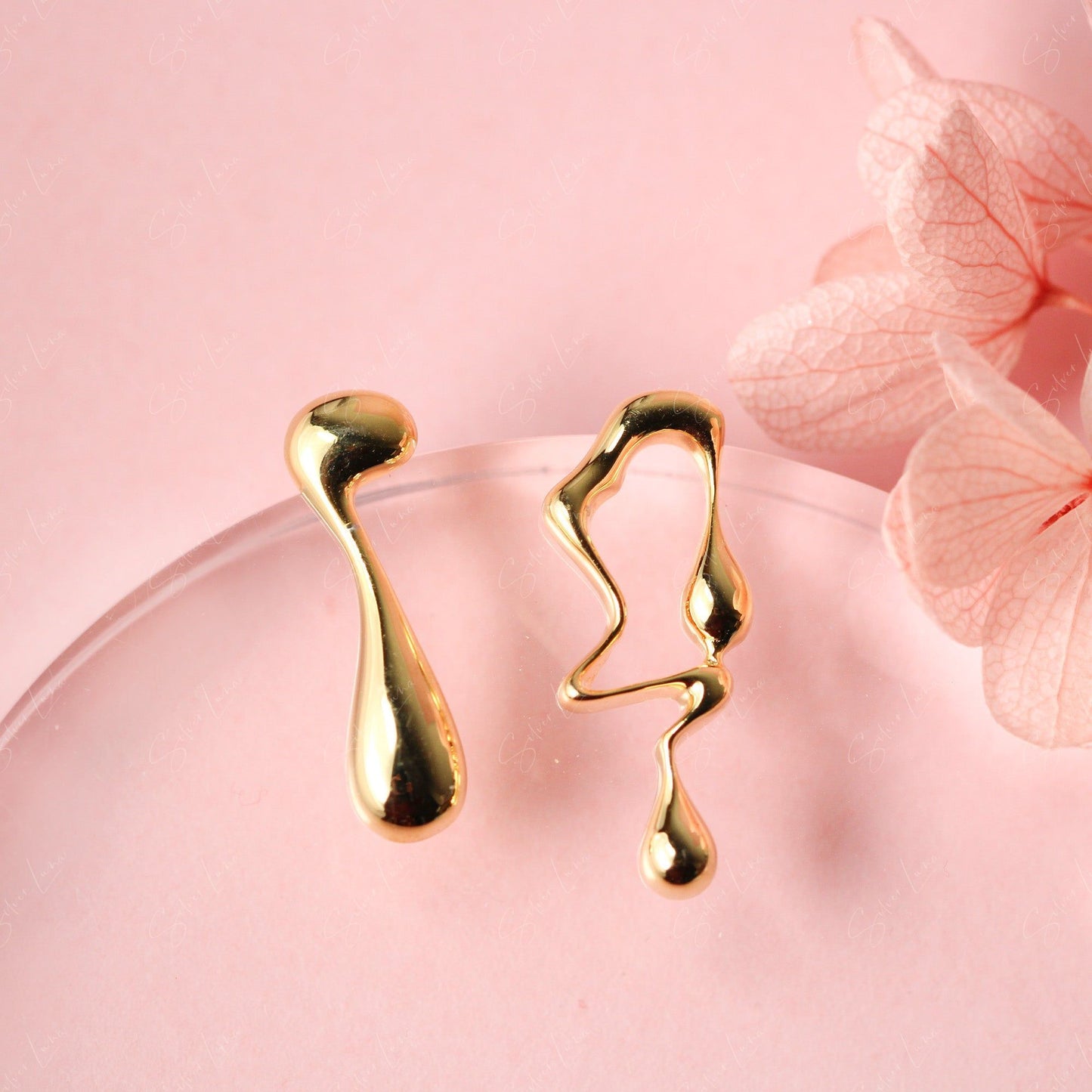 Droplet asymmetric sterling silver stud earrings