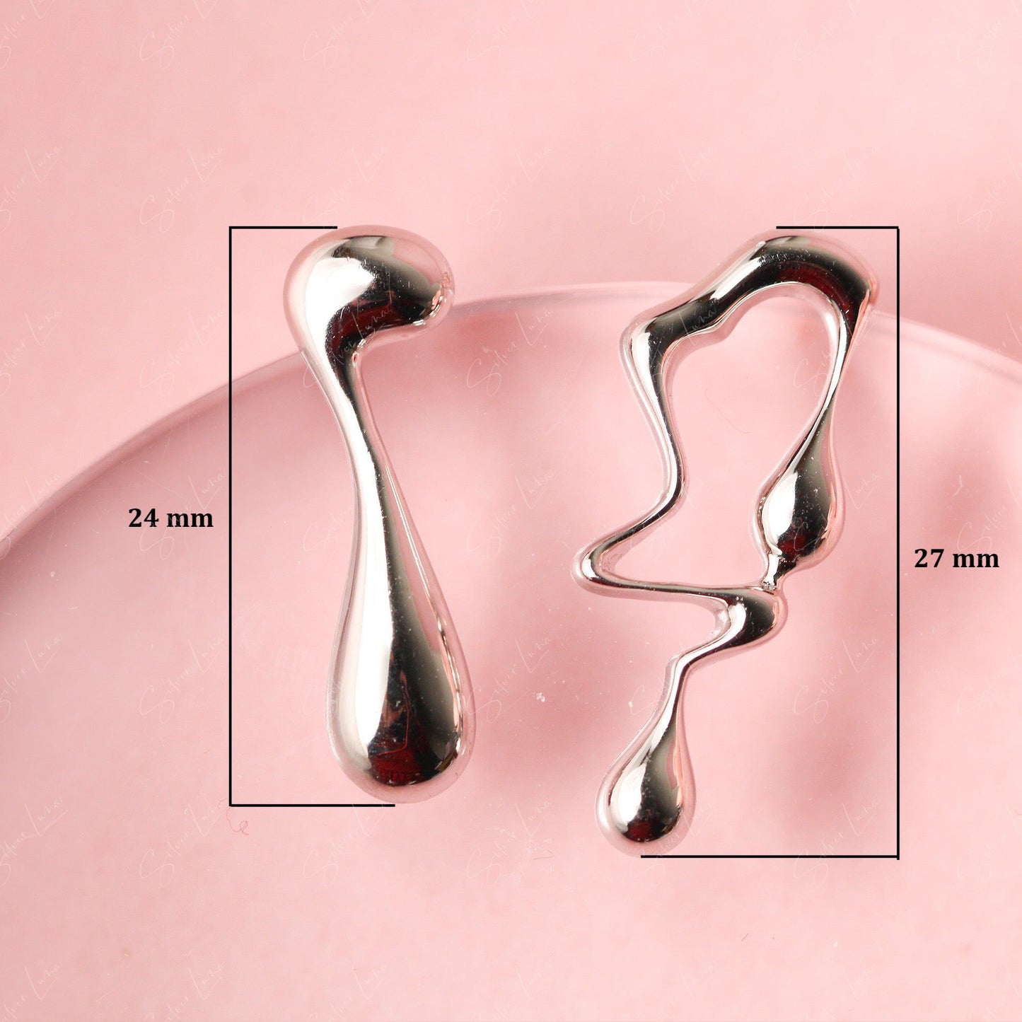 Droplet asymmetric sterling silver stud earrings