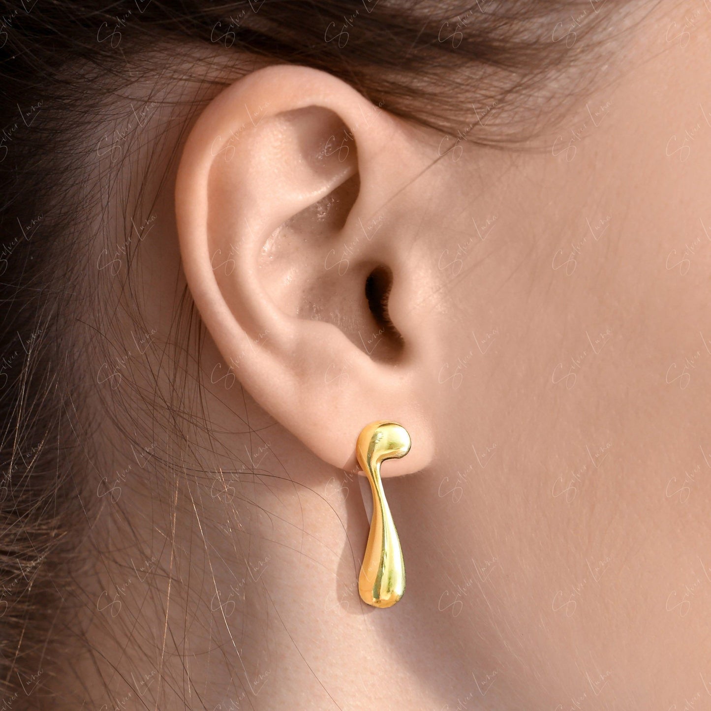 Droplet asymmetric sterling silver stud earrings
