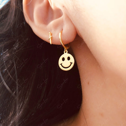 Happy face sterling silver hoop earrings